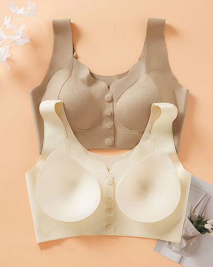 Women's V Neck Front Closure Seamless Wire-free Comfortable Breathable Vest Bra