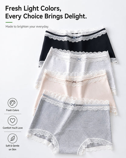 5-Pack Pure Cotton Lace Trim Antibacterial Panties