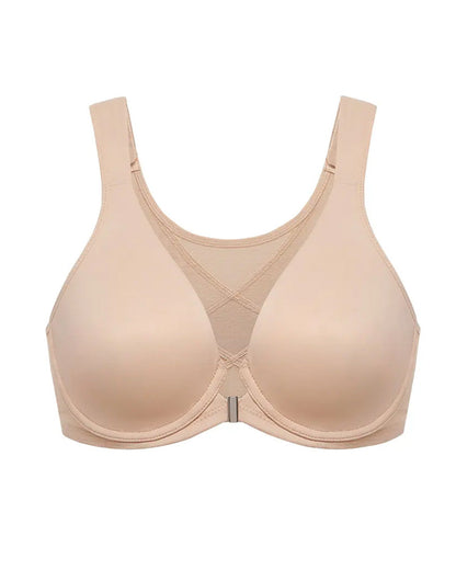 Front Closure Deep V Underwire Cross Mesh Back Bra