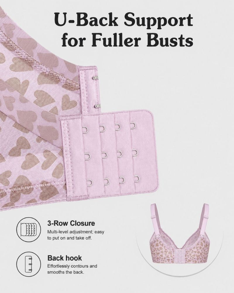 Plus Size Sexy Leopard Heart Lace Push-Up Bra