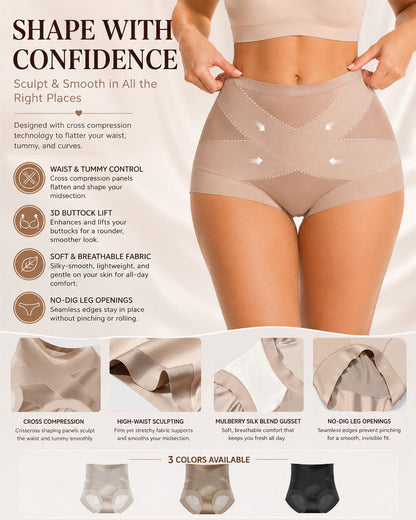 3-Pack High Waist Cross Compression Sheer Mesh Shaping Panties