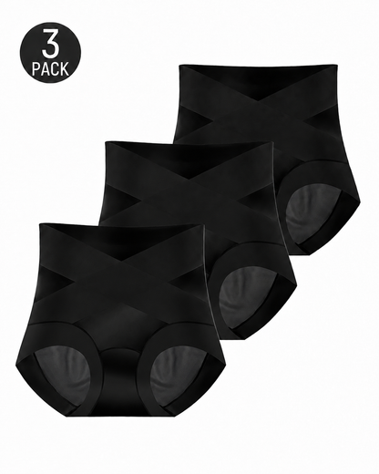 3-Pack High Waist Cross Compression Sheer Mesh Shaping Panties