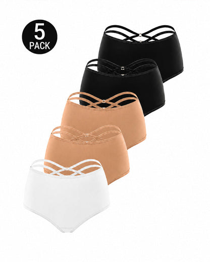 5-Pack High Waisted Criss Cross Back Seamless Briefs