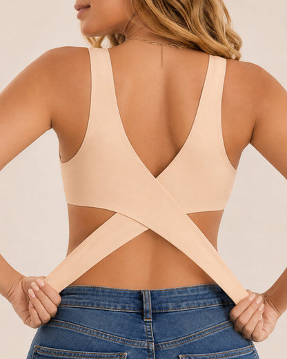 Seamless Front Closure Cross Back Push Up Bra