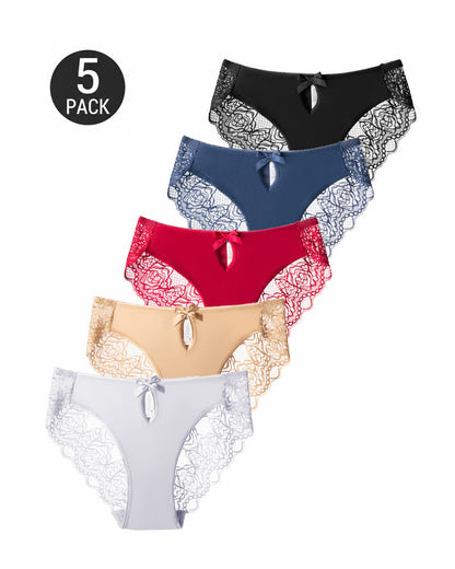 5-Pack Sexy Seamless Lace Openwork Cotton Crotch Panties