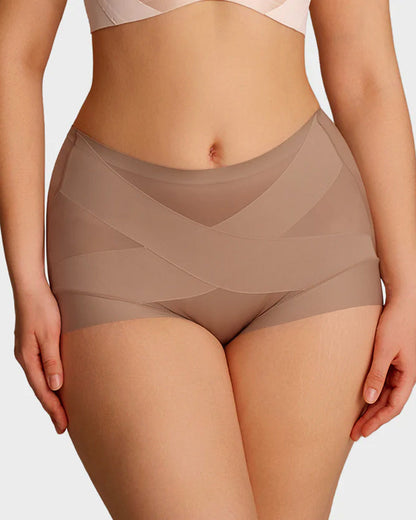 3-Pack High Waist Cross Compression Sheer Mesh Shaping Panties