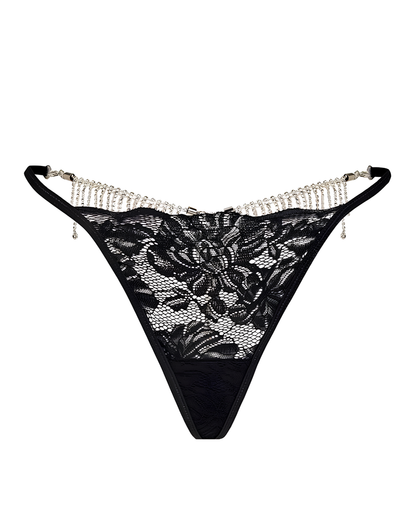 Sexy Sheer Lace Rhinestone Fringe Heart Thong
