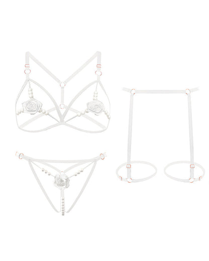 Sexy Rose Beaded Hollow-Out Three-Piece Lingerie Set
