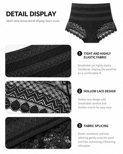 3-Pack High Waist Seamless Breathable Mesh Lace Shaping Panties