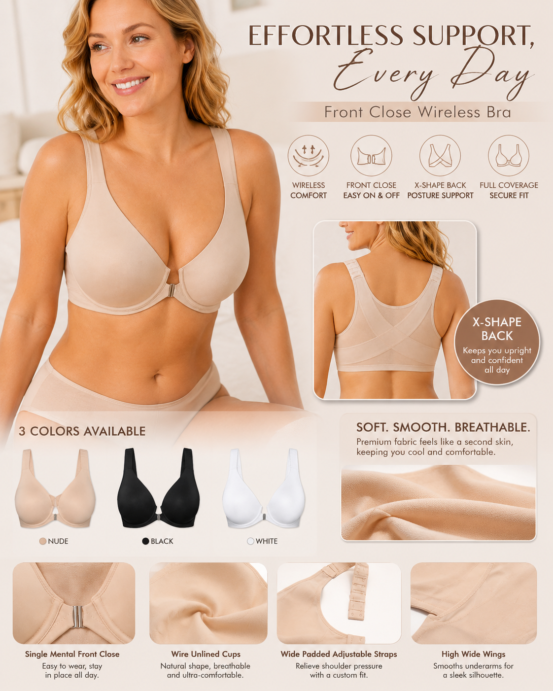 Front Closure Deep V Underwire Cross Mesh Back Bra