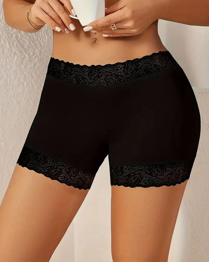 Mid-Rise Seamless Breathable Lace Boxer Shorts