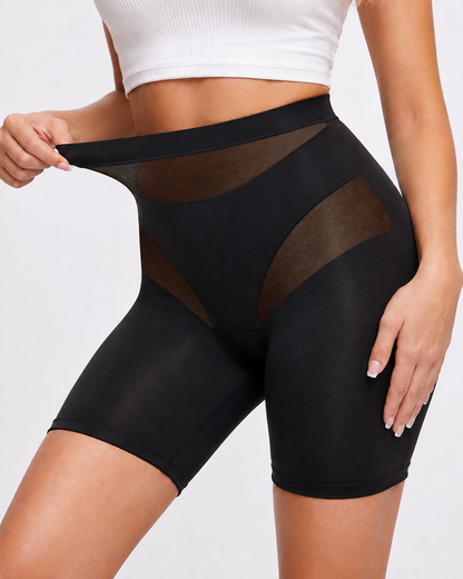 High Waist Tummy Control Sheer Mesh Patchwork Shaping Shorts