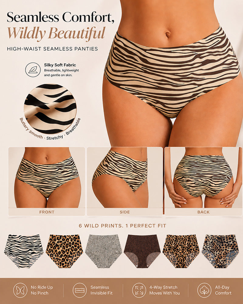 6-Pack Seamless High Waist Print Elastic Briefs