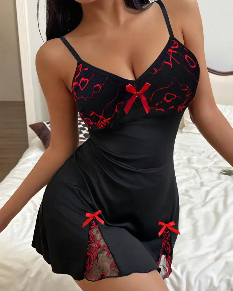 Women's Colorblock Floral Lace Bra Cup Soft High-elasticity Slip Nightgowns