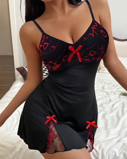 Women's Colorblock Floral Lace Bra Cup Soft High-elasticity Slip Nightgowns