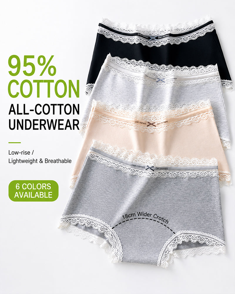 5-Pack Pure Cotton Lace Trim Antibacterial Panties