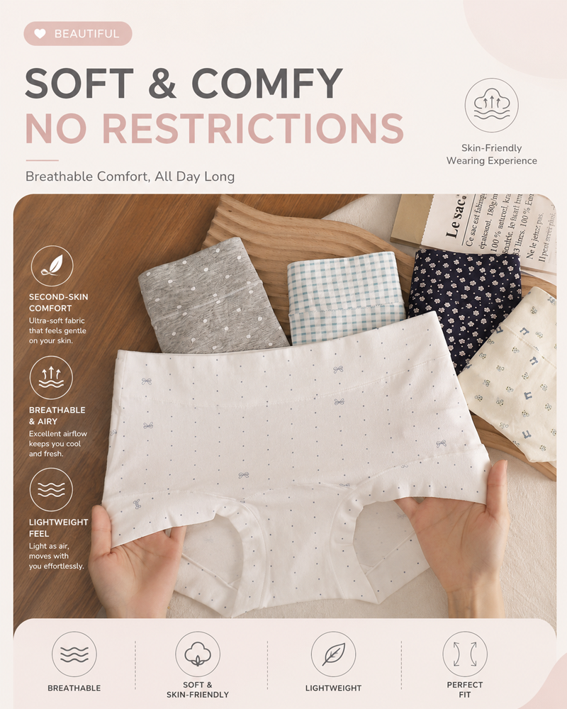 5-Pack Comfortable Antibacterial Seamless Boyshort Panties with Extended Gusset