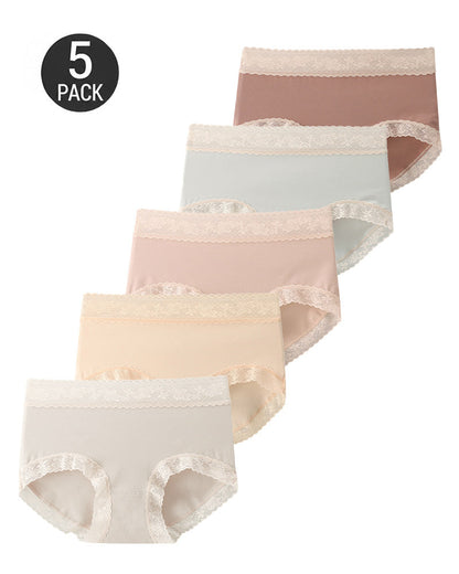 5-Pack Pure Cotton Lace Trim Seamless Breathable Briefs