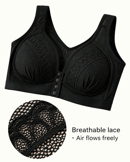 Women's Front-closure Jacquard Lace Breathable Bra