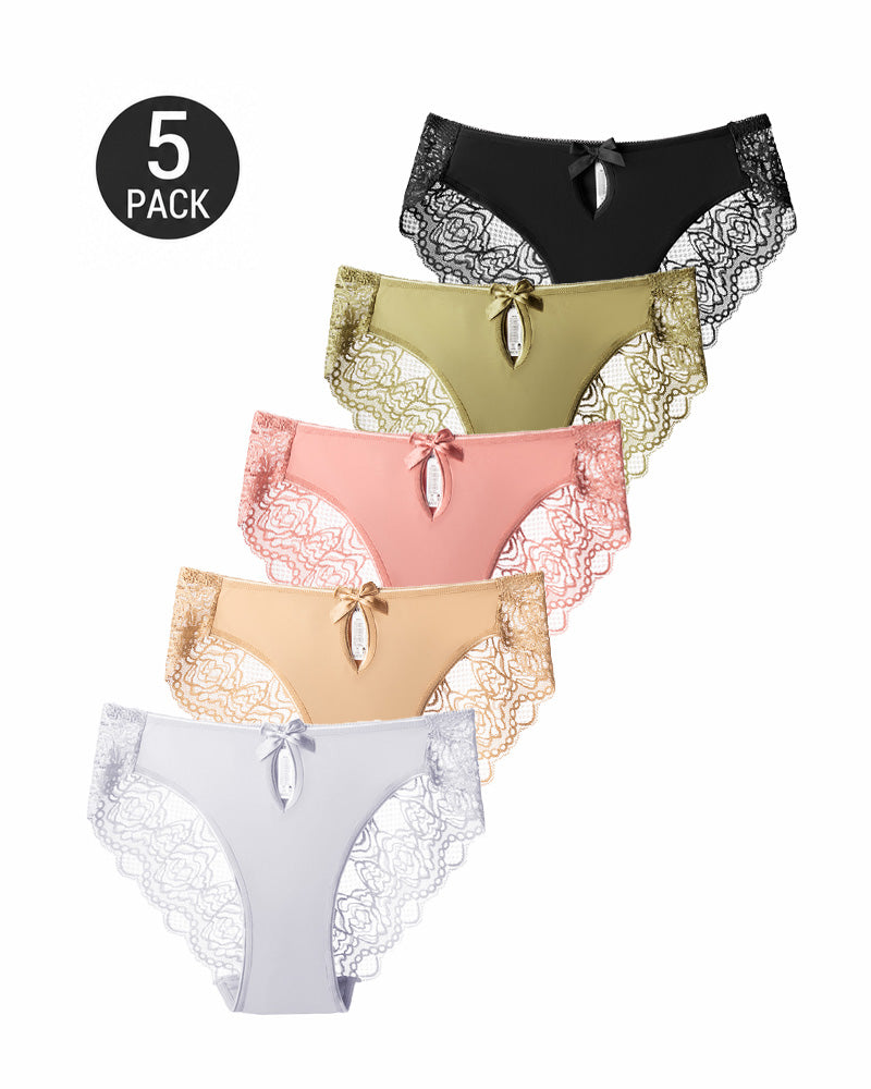 5-Pack Sexy Seamless Lace Openwork Cotton Crotch Panties