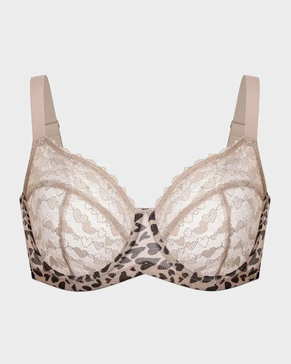 Plus Size Sexy Leopard Heart Lace Push-Up Bra