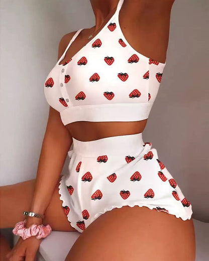 Casual Printed Comfortable Breathable Tank Top and Shorts Loungewear Set