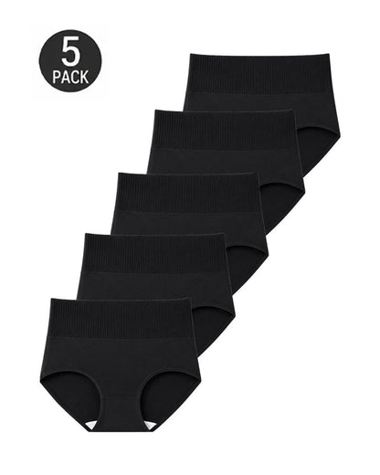 Five-Pack Pure Cotton High Waist Tummy Control Ribbed Briefs