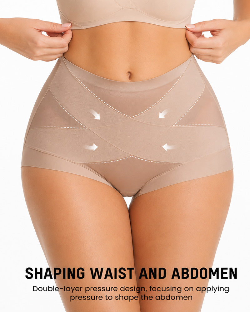 3-Pack High Waist Cross Compression Sheer Mesh Shaping Panties