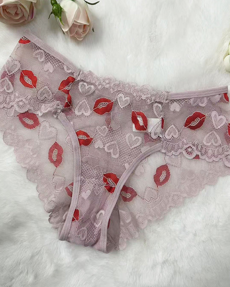 4-Pack Sexy Lace See-Through Lip Embroidered Panties