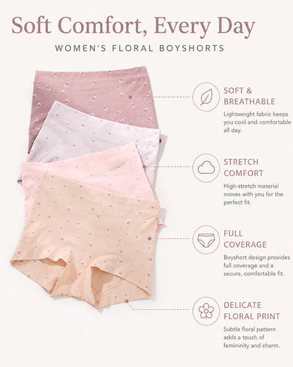 Pure Cotton Floral Print Tummy Control Seamless Breathable Boxer Briefs