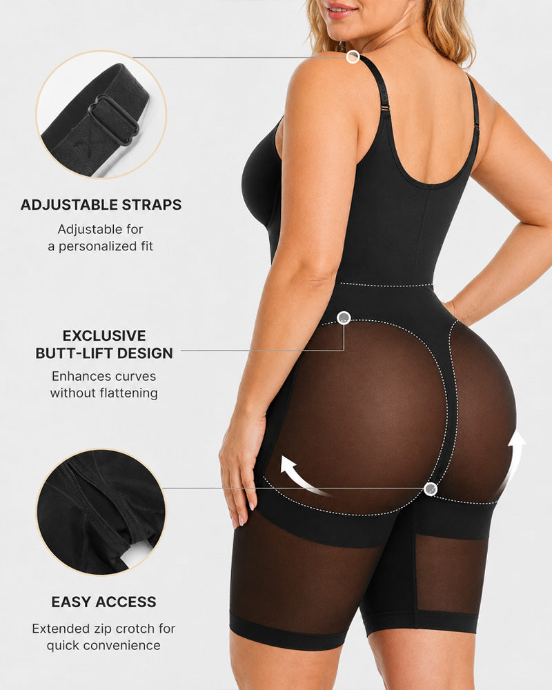 Full Body Mid Thigh Front Zipper Seamless Bodysuit Shapewear