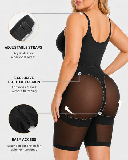 Full Body Mid Thigh Front Zipper Seamless Bodysuit Shapewear