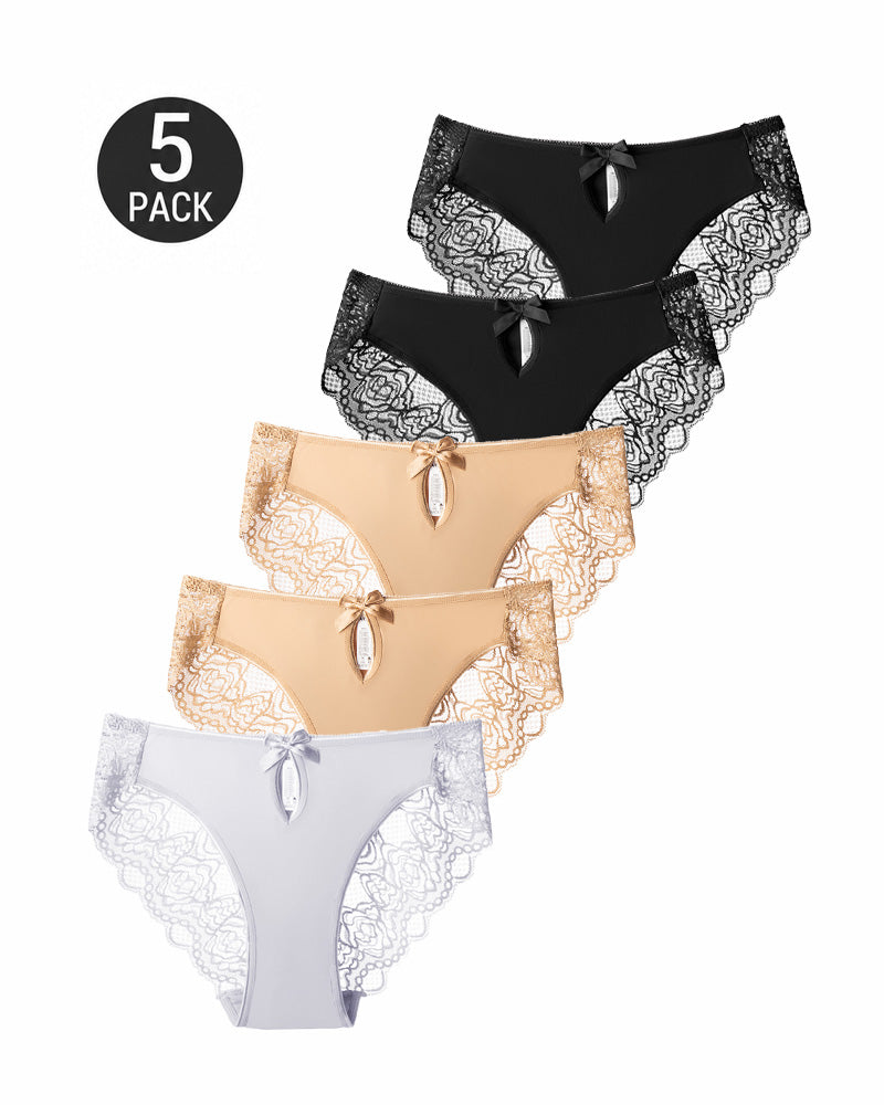 5-Pack Sexy Seamless Lace Openwork Cotton Crotch Panties