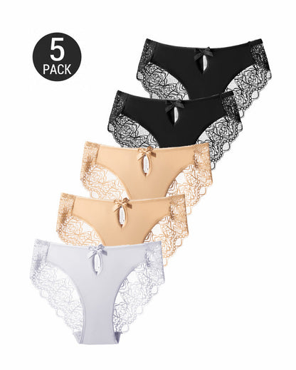 5-Pack Sexy Seamless Lace Openwork Cotton Crotch Panties