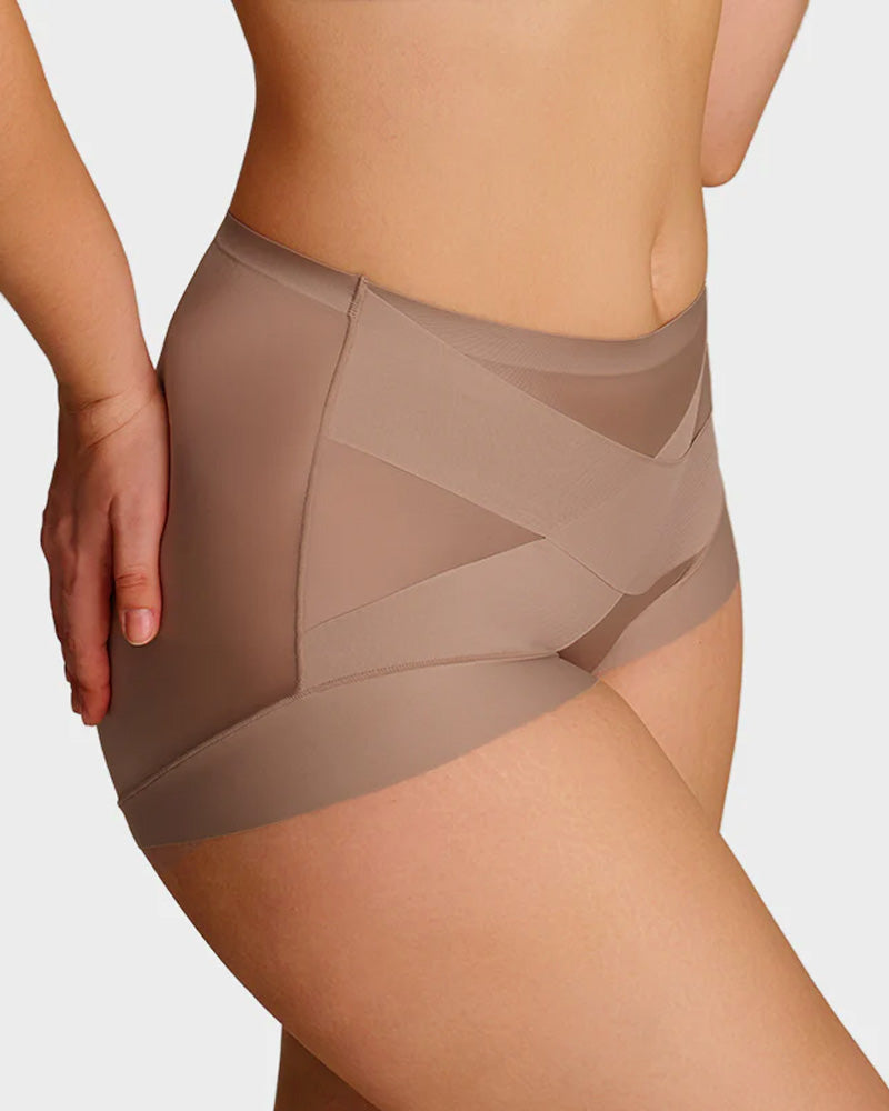 3-Pack High Waist Cross Compression Sheer Mesh Shaping Panties