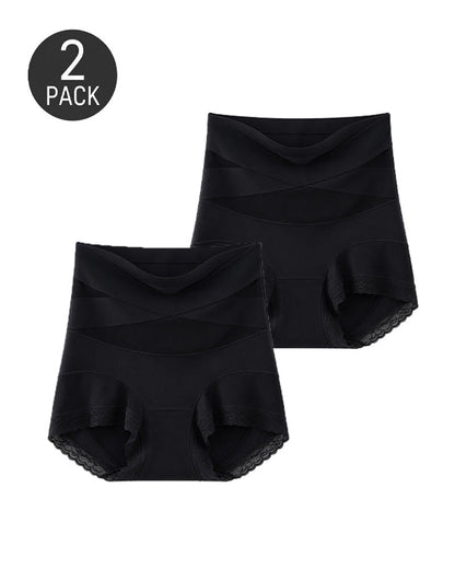 2-Pack High Waist Tummy Control Seamless Cross-over Sheer Mesh Boxer Briefs
