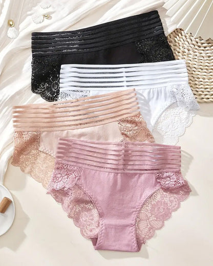 Women's Sexy High Waist Tummy Control Seamless Flower Lace Breathable Panties