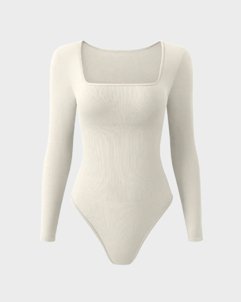 Floralshe® Sexy Square Neck Long Sleeve Bodysuits