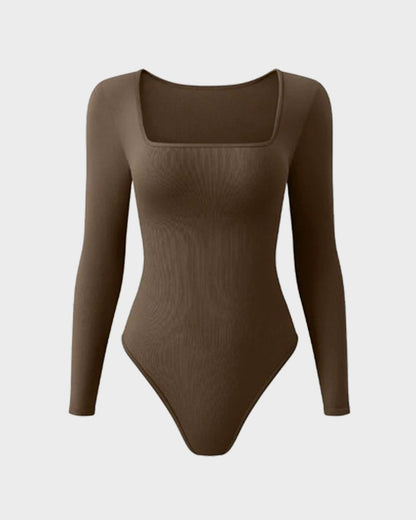 Floralshe® Sexy Square Neck Long Sleeve Bodysuits
