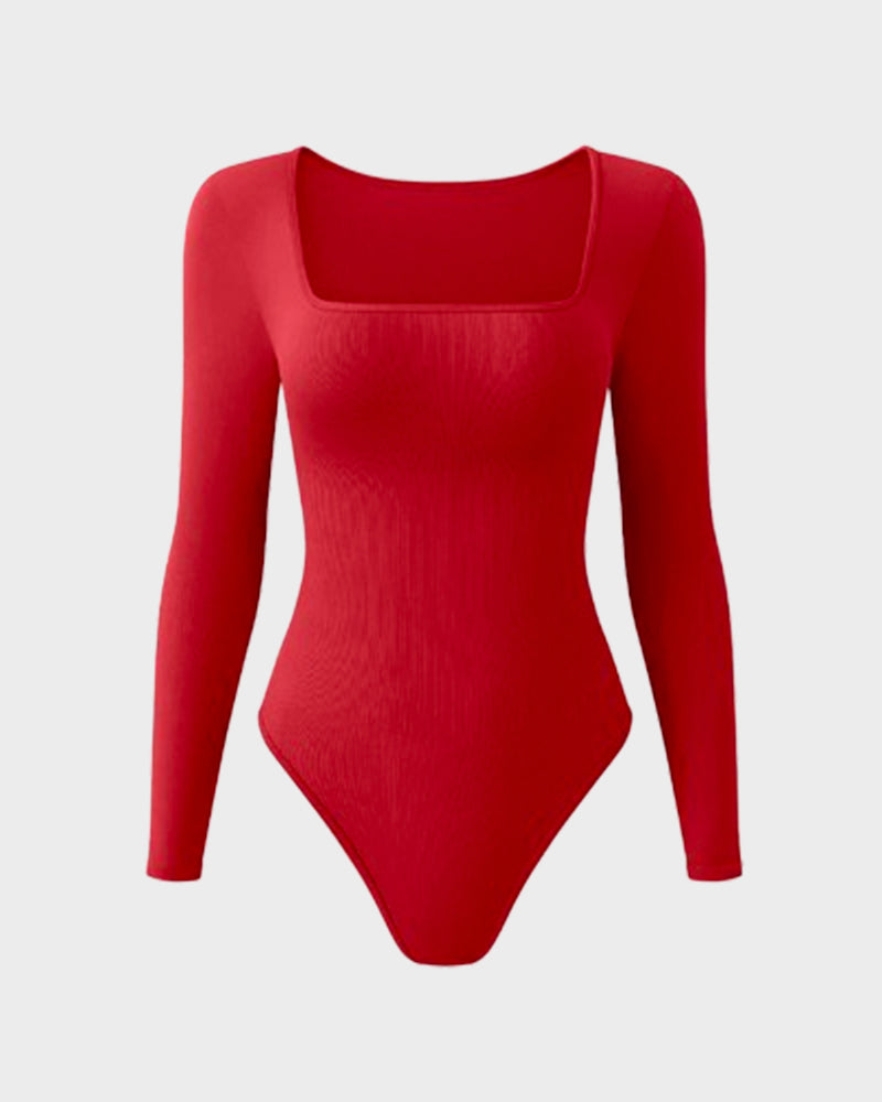 Floralshe® Sexy Square Neck Long Sleeve Bodysuits