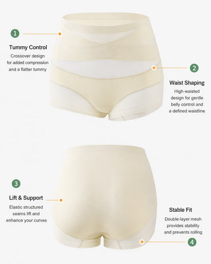 2-Pack High Waist Tummy Control Seamless Cross-over Sheer Mesh Boxer Briefs