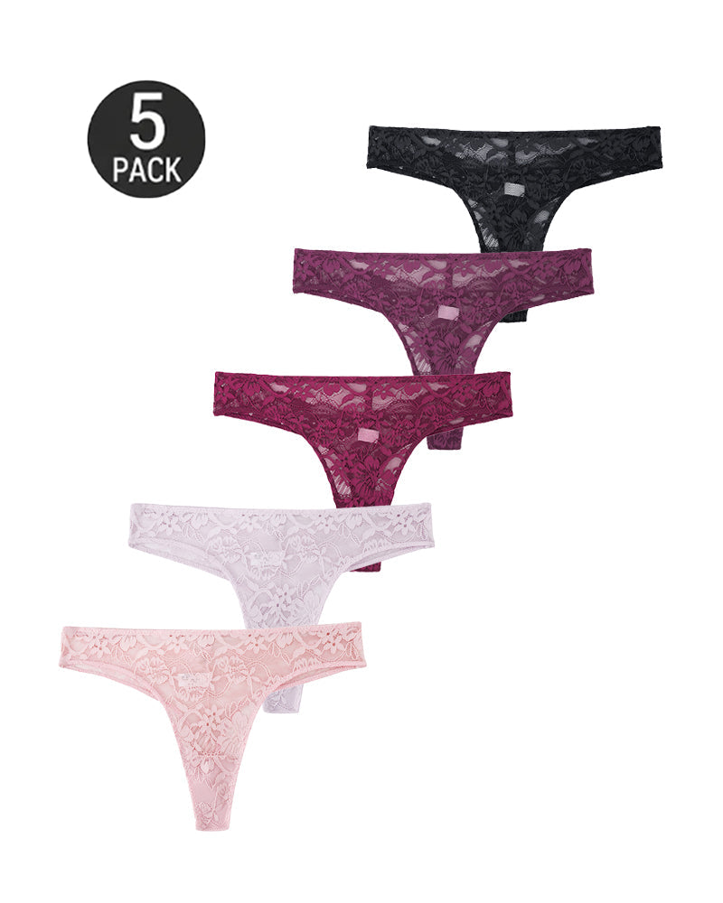 5-Pack Sexy Lace Openwork Seamless Thongs