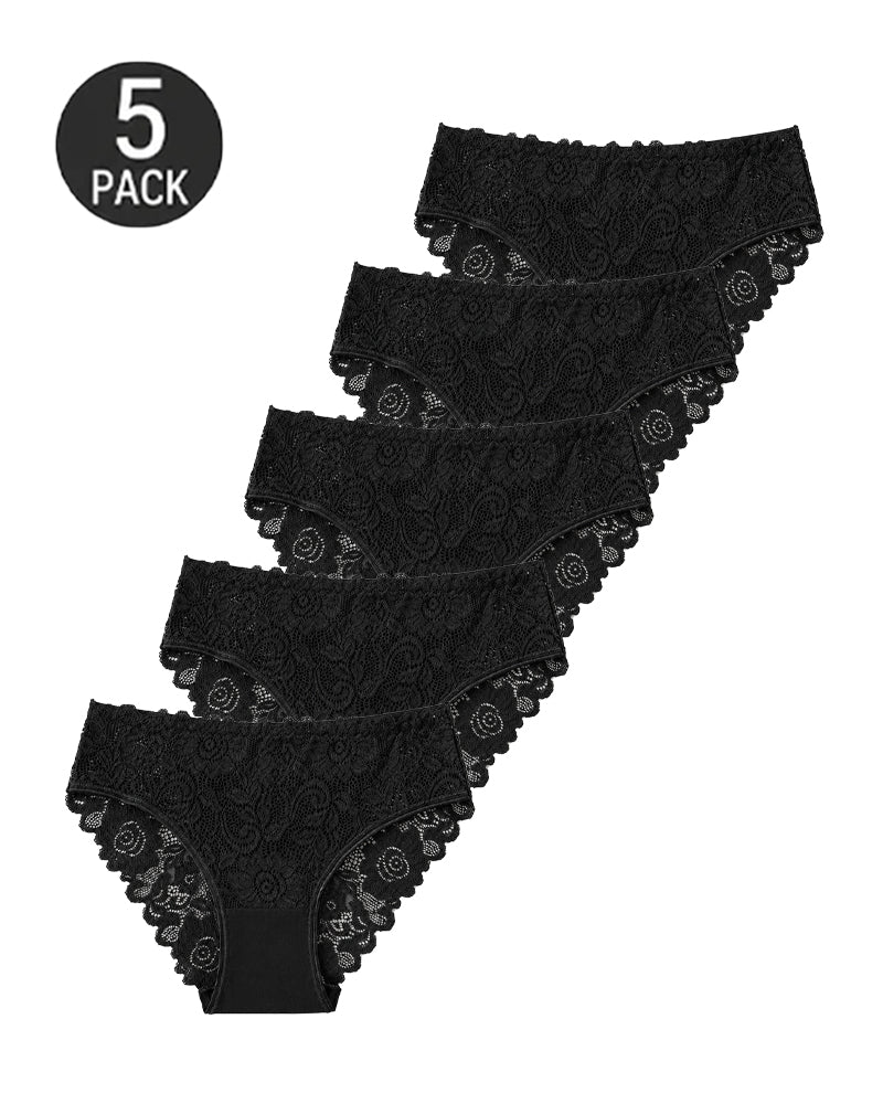 5-Pack Sexy Lace Openwork Cotton Crotch High Elastic Panties