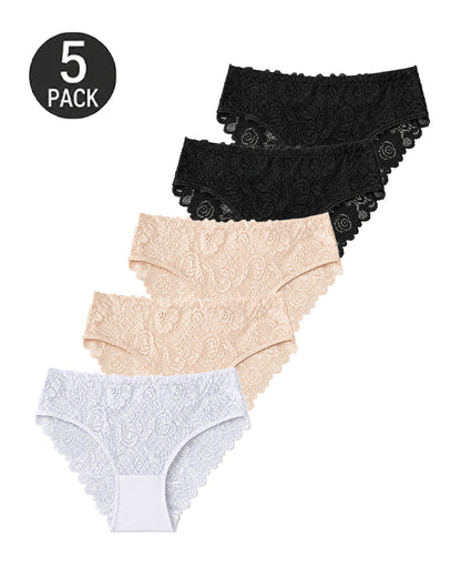 5-Pack Sexy Lace Openwork Cotton Crotch High Elastic Panties