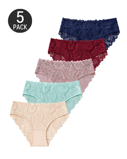 5-Pack Sexy Lace Openwork Cotton Crotch High Elastic Panties