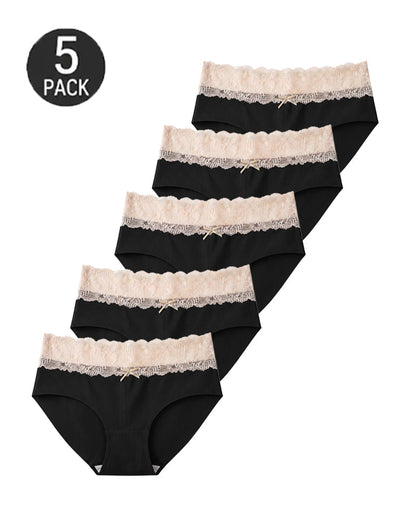 5-Pack Seamless Lace Cotton Antibacterial Crotch Panties