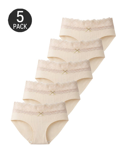 5-Pack Seamless Lace Cotton Antibacterial Crotch Panties