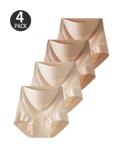 4-Pack Pure Cotton High Waist Tummy Control Elastic Jacquard Briefs