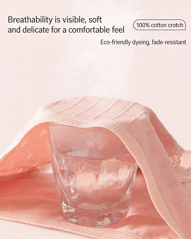 Multi-Pack Women's Mid-Waist Lace Striped Heart Antibacterial Cotton Panties