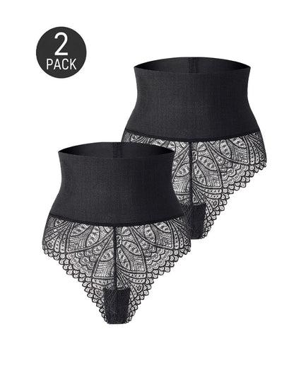 2-Pack High Waist Elastic Tummy Control Lace Hip Lift Shaping Thongs